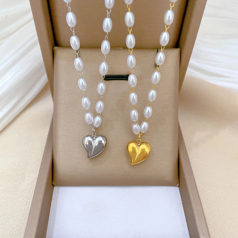 COLLAR HEART PEARLY NEW GOLD