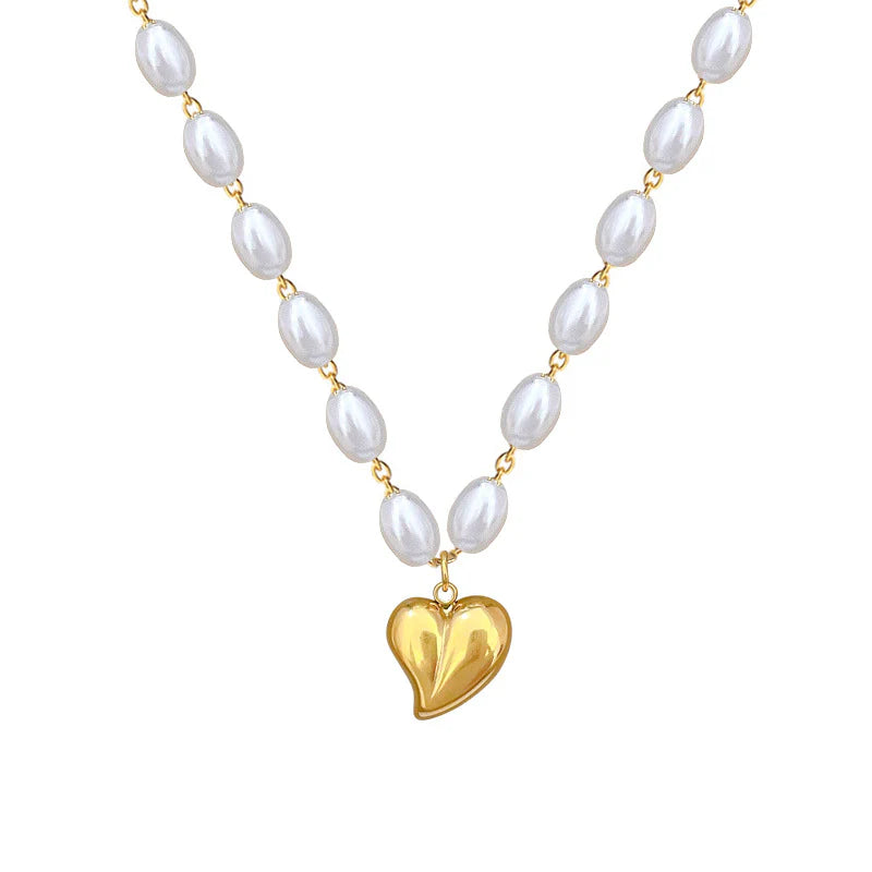 COLLAR HEART PEARLY NEW GOLD