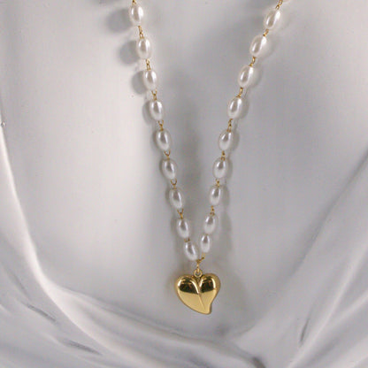 COLLAR HEART PEARLY NEW GOLD