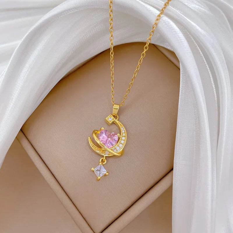 COLLAR LUNA HEART ROSA
