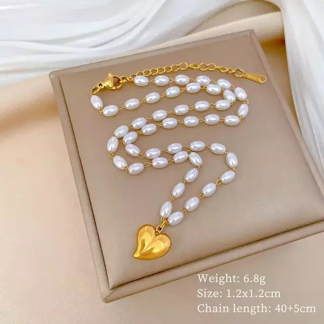 COLLAR HEART PEARLY NEW GOLD