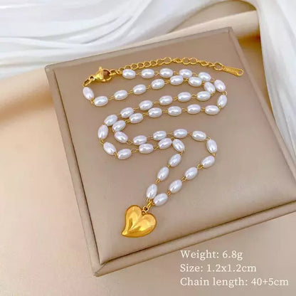 COLLAR HEART PEARLY NEW GOLD